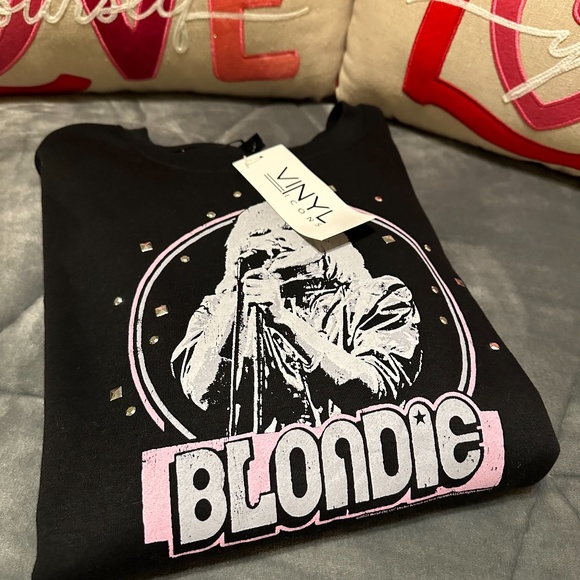 Vinyl Icons Blondie Black Graphic Sweatshirt with Studs & Tassels NWT Size Large - Picture 9 of 11